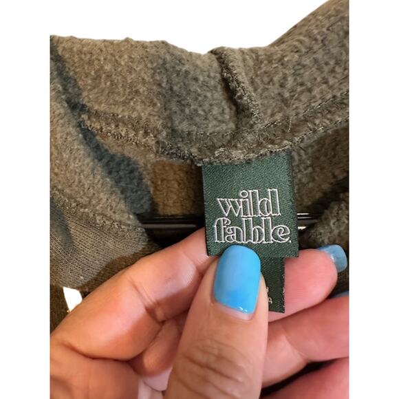 Wild Fable Olive Cropped Hooded Cut Off Casual Pullover Sweatshirt Women Sz S - Picture 7 of 9